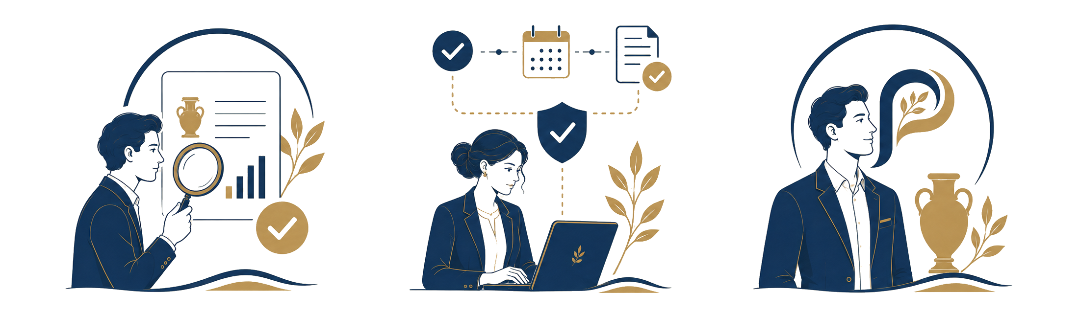 Illustration: three principles of independent preneed trust administration &mdash; verification, compliance as a byproduct, and durable software.